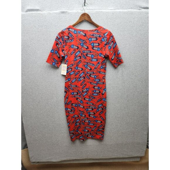 LuLaRoe Red Americana Firecracker Print Short Sleeve Dress Small - Picture 5 of 6